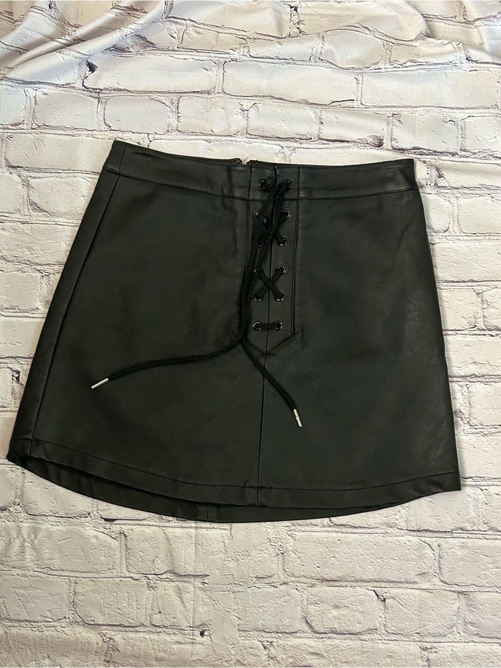 Charlotte Russe Black Faux Leather Lace-Up Mini Skirt